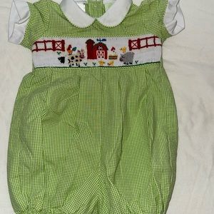 Green boys smocked farmhouse bubble